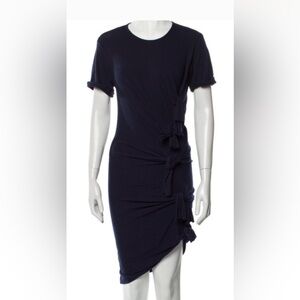 Gryphon navy blue knot dress, figure flattering, six M